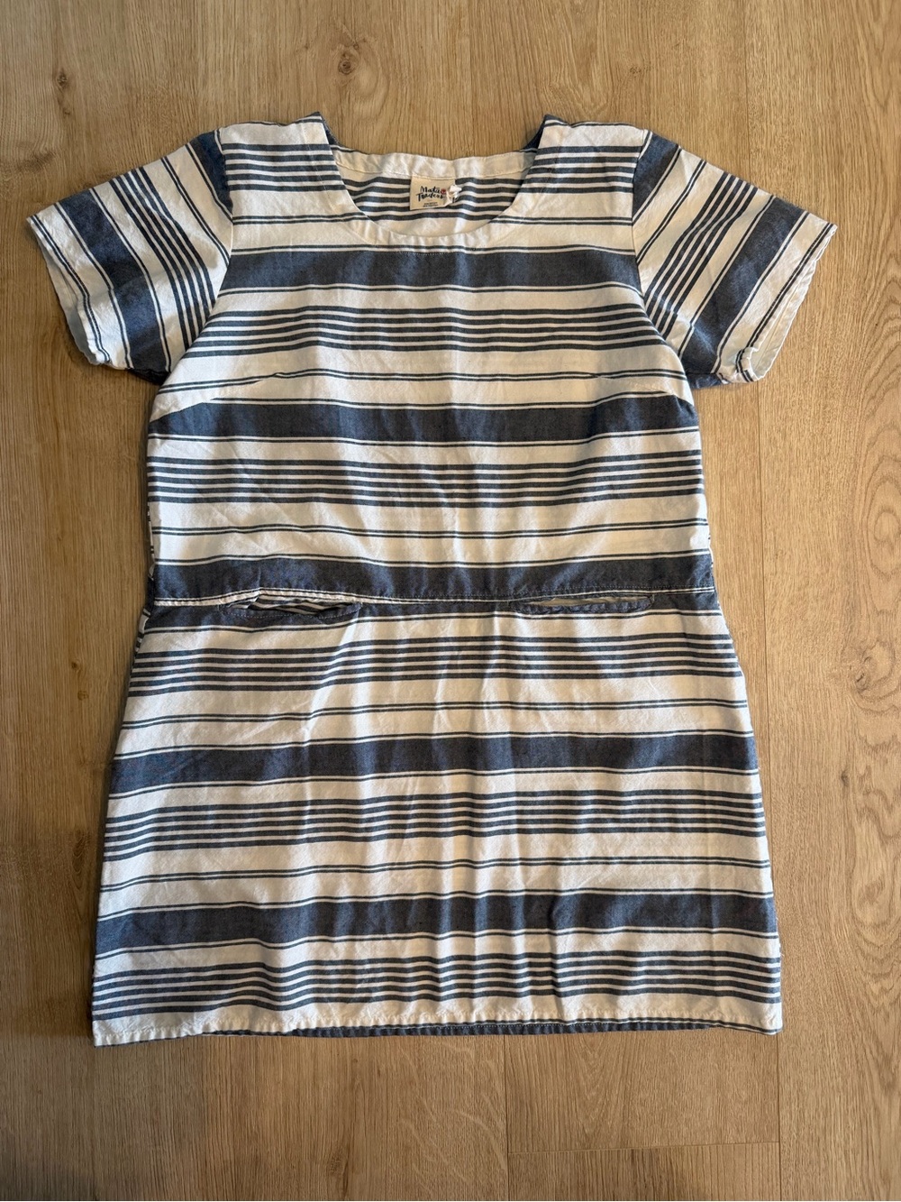 Mata Traders Women's Blue And Cream Striped Short Sleeve Shift Dress Size Large
